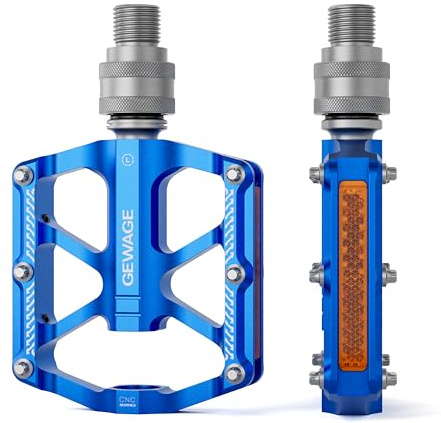 GEWAGE snabbkopplande cykelpedaler 9/16″ – Avtagbara CNC-frästa aluminiumplattformpedaler med 8 halkskyddspinnar & reflexer för vikcykel, fixie, singlespeed & stadscykel (Blue)