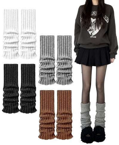 hommova Ribbed Knit Leg Warmers Ladie, Grey White Black Coffee Leg Warmer Kids