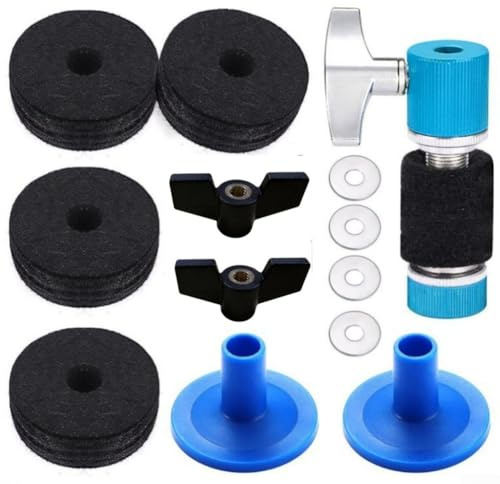 13-teiliges Beckenständer-Filz, rutschfeste Trommel-Filzauflage mit Beckenkupplung für Hi-Hat-Ständer, 25 mm Filz-Unterlegscheiben-Set für Schlaginstrumente, Blau