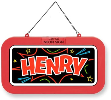 LED Leuchtschild Neonschild mit Namen, Leuchtende Wanddekoration mit Batterie, 18,7x10,3x1,6cm - Henry