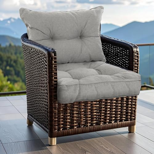 SLIPIO Outdoor Kissen für Gartenmöbel | Wasserfest Sitzkissen 60x60 cm & Rückenkissen 60x40 cm Polster Set für Gartenstühle | Hoch FÜLLPRO+ Füllung | Lounge Auflagen Stuhl, Gartenbank | Grau