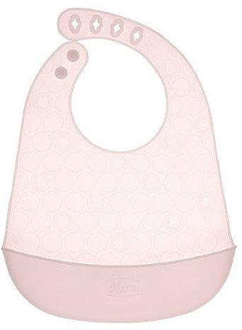Chicco Bavoir en silicone souple avec poche ramasse-nourriture, imperméable et réglable, facile à nettoyer, pliable et peu encombrant, idéal en voyage et à la maison, sans BPA