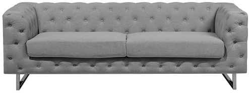 Beliani Klassisches 3er Sofa Polsterbezug Chesterfield Stil hellgrau Vissland