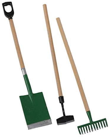 SUPVOX Set di 3 Pz Attrezzi da Giardino Miniatura 1:12 per Bambini - Pala, Rastrello E Carriola Giocattolo per attività Educative E Progetti Fai-da-Te