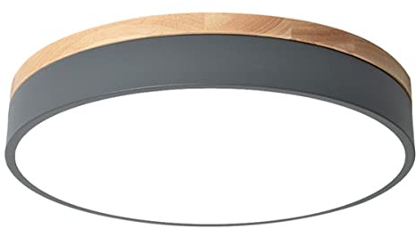 Serin-Eletro Modern Rund Deckenlampe LED Dimmbar mit Ferbedienung,aus Grau Metall und Holz,24W Led Deckenleuchte Decken-Beleuchtung für Schlafzimmer Kinderzimmer Galerie Bad 3000-6000K Licht,φ40CM