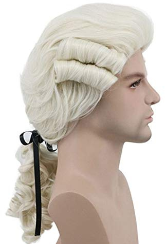 Grau Weiß Schwarz Anwalt Richter Barock Lockig Männlich Kostüm Perücken Deluxe Historisch Lang Synthetisch Cosplay Perücke Für Halloween 827