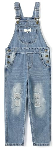 KIDSCOOL SPACE Salopette di jeans per bambina, abbigliamento da lavoro in jeans strappati da bambino grande