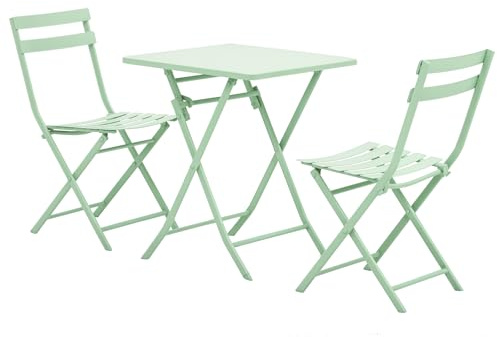 Outsunny Set Tavolo e Sedie da Giardino ed Esterno in Metallo Verde, Set da 3 Pezzi Pieghevole e Salvaspazio