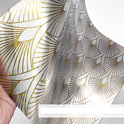 Self Adhesive Wallpaper, Furniture Stickers, Wall Sticker, For Kids Room, Living Room Bedroom Peel and Stick Vinyl Sticker 250cmx40cm/98.42x15.74 inch, Metallic Silver Black Golden Line Wallpaper