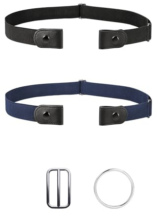 MELLIEX 2 Stück Elastischer Gürtel für Damen Herren, Ohne Schnalle Gürtel Stretchgürtel Unsichtbarer Taillengürtel mit 2 Metall Schnalle für Jeans Hosen Kleid, Schwarz und Blau