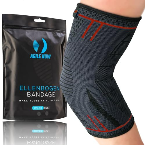 AGILE NOW® Ellenbogenbandage stabilisiert & schützt die Gelenke – rutschfeste Tennisarm Bandage für Damen & Herren – geeignet für alle Sportarten wie Tennis, Gewichtheben, Golf & Co (L | Rot)