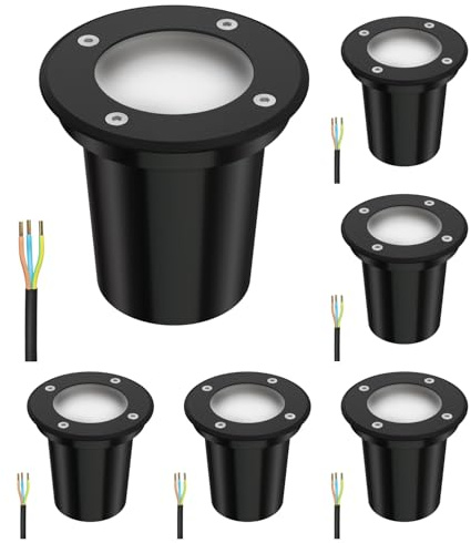 ledscom.de 6x markinbyggnadslampa BOLI för utomhusbruk, IP67, svart, frostad, rund, 108mm Ø inkl. LED-lampa 450lm vit