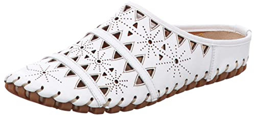 Gemini Damen Pantolette Sabot Leder Clog Cutouts 031195-02, Größe:38 EU, Farbe:Weiß