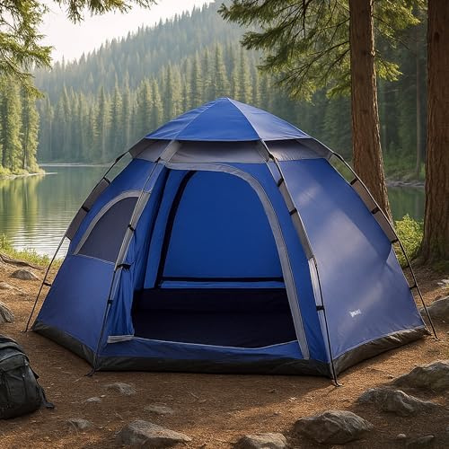 [en.casa] Campingzelt Nybro für 2-3 Personen Pop Up Kuppelzelt 240 x 205 x 140 cm Sekundenzelt Festival Automatik Zelt wasserdicht Blau/Dunkelgrau