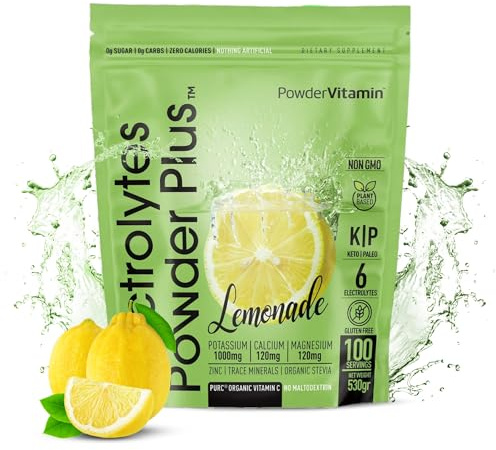 PowderVitamin Electrolytes Powder Plus Keto, Lemonade (100 Servings) 0 Sugar, No Maltodextrin,1000mg Potassium,120mg Calcium,120mg Magnesium,Organic Vitamin C,Zero Calories, Energy Hydration Powder