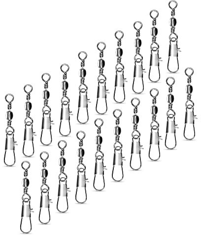AMZfishing NEU 20x Angelwirbel mit Sicherheitskarabiner | Karabinerwirbel Angeln | Wirbelsortiment | Wirbelset | Wirbel Angeln | Angel Wirbel | Angelzubehör Wirbel Set (Sich. 20, 4)