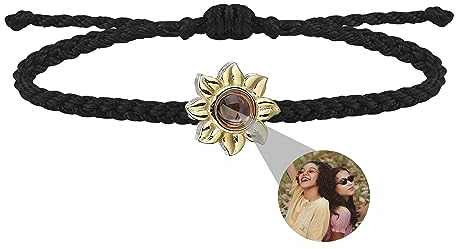 Liskanap Personalisierte Projektionsarmband mit Foto Armband Bild im Stein Ich liebe dich Armband 100 Sprachen für Damen Sonnenblume Projektion Armband Denkmal der Liebe Schmuckgeschenk (Schwarz)