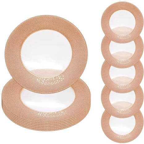 WedDecor 13 pollici oro rosa a scacchi vetro 12pcs piatti di carico per matrimoni, banchetti e decorazioni da tavola – elegante servizio eventi servire Ware vetro trasparente caricabatterie