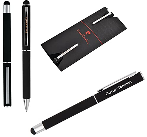 Pierre Cardin® CLAUDIE Set aus Touch Pen Kugelschreiber und Rollerball mit Gravur | Premium Stifte | Etui | blaue Mine | personalisiertes Geschenk | Namen | graviert | Jahrestag | Geburtstag (Schwarz)