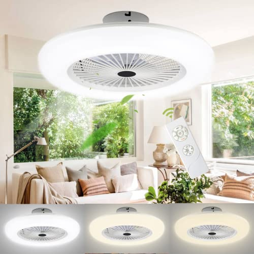 Izrielar Ventilatore da Soffitto con Luce e Telecomando, 80W Velocità del Vento Regolabile Luce LED 3000K-6500K Fan Plafoniera LED per Camera da Letto Soggiorno Sala da Pranzo, Bianco