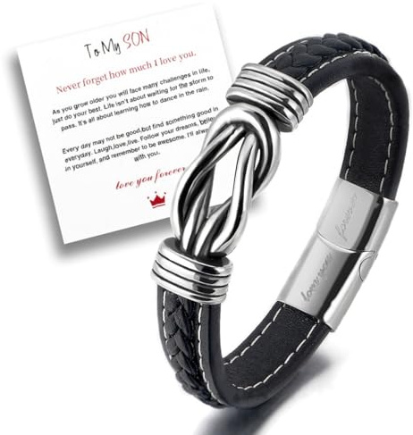 RIXERKOC Madre e hijo siempre unidos pulsera de cuero trenzado, a mi hijo/nieto pulseras de acero inoxidable cierre magnético nudo de cuero pulsera de inspiración joyería de regalo