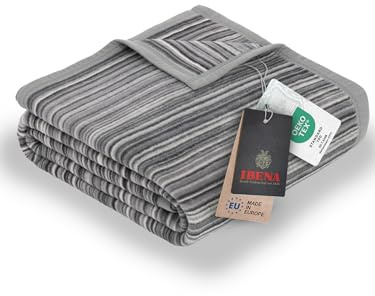 Ibena Malang Kuscheldecke 150x200 cm - Baumwollmix weich, warm & waschbar, Wolldecke grau gestreift
