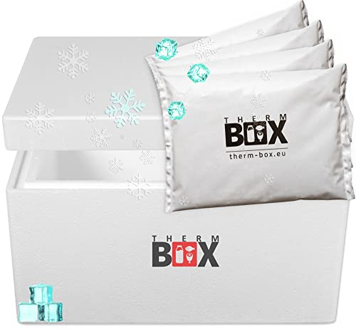 THERM-BOX Styroporbox 37W mit 4X Kühlakku für Kühlbox 37,5L Innen: 51x30x24cm Transportbox Thermbehälter Wiederverwendbar