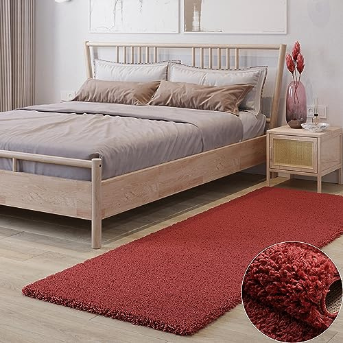 MY-RUG Shaggy Star Hochflor Teppich 200x80 cm Weinrot - Weicher Langflor | Kuschelige Felloptik mit 37 mm Florhöhe, rutschhemmende Unterseite, Oeko-Tex zertifiziert und pflegeleicht für Kinder
