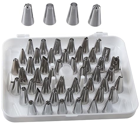 hobbyme 52pcs Stainless Steel Icing-tips Set, Piping Tips for Cake Cupcake Pastry Decorating, Frosting Tips Kits with Plastic Box, Portable Kitchen Gadgets