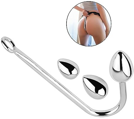 Tabuy 3 Interchangeable Balls Stainless Steel Anal Hook Fetish Bondage Hook Sex Toy for Unisex Adults Couple Lovers Butt Plug Prostate Massage G-spot (Style A)