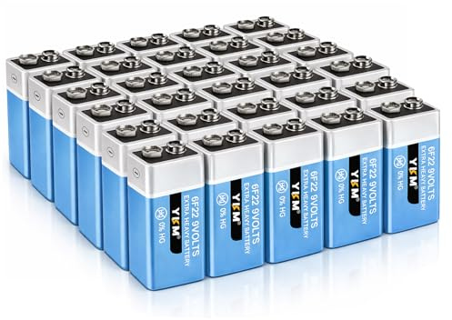 YKM 24 Pack 9V Batteries 9 Volt Battery for Smoke Detector Guitar Garage Door Opener Guitar Pedals Smoke Alarm Battery