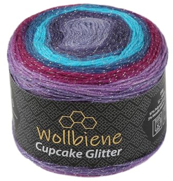 Cupcake Glitter Simli 150g Strickwolle 150 Gramm Wolle zum Stricken und Häkeln Babywolle türkische Wolle Farbverlaufswolle Glitzer (lila beere türkis 3210)