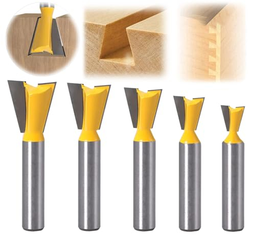 5 Pièces Fraise Defonceuse Queue D'aronde 8mm, Fraise a Surfacer en Carbure de Tungstène, Fraises à Rainurer pour Défonceuses 1/4 1/2 3/8 5/8 3/4, pour Travail du Boi (5 Pièces)