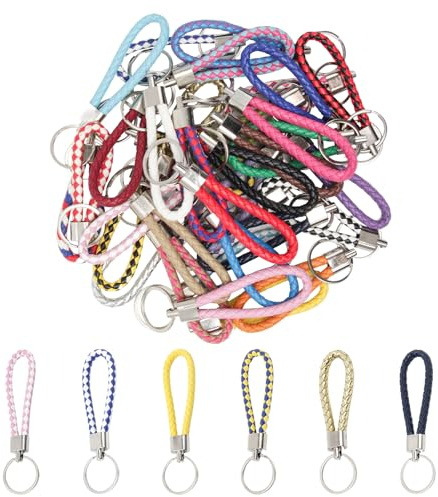 UTMACH 30 st flätade lädernyckelringar hängande snodd bilnyckelring flätad bilnyckelring flätad lädernyckelring med ring för dam, herren, Material: Polyester, 12 * 3 * 1 .6cm