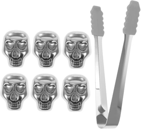 Milisten Stainless Steel Whiskey Ice Cubes Set Skull Shape Wine Ice Cubes Tong Whisky Rocks for Cold Drinks