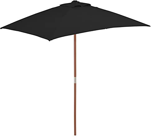 ShGaxin Sombrilla de jardín con Palo de Madera Negra 150x200 cm, Parasoles De Jardin, Sombrilla Piscina, Sombrilla Terraza Exterior, Parasol Playa, Sombrillas para Jardin - 313884