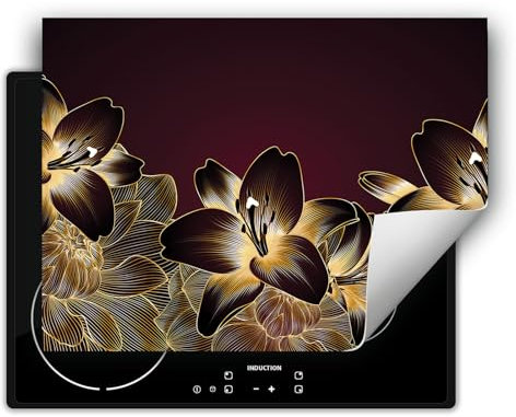 DarHaus Herdabdeckplatte Einteilig Küche Herdabdeckung Ceranfeld Herdabdeckplatten Anti Rutsch Matte Aufrollbar 70x52 cm, Orchidee - Blumen