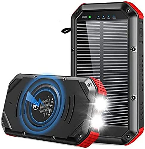 Solar Power Bank 30000Mah, Qi Wireless Portable Solar Power Bank Panel Charger, With LED Flashlight Huge Capacity Phone Charger, IP6 Rainproof