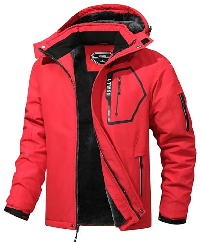 UTWGN Herren Skijacke Winter Warm Schneemantel Wasserdicht Windbreaker Kapuze Arbeit Outerwear Snowboardjacken