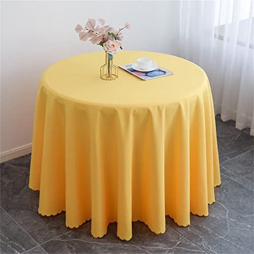 Highdi Tischdecke Rund Polyester, Hotel Bankett Tischdecke Abwaschbar Pflegeleicht Küchentischabdeckung für Innen und Außen Hochzeit Garten Geburtstagsfeier Dekor (160cm,Gelb)