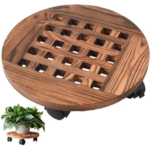 Plant Caddy Holz-pflanzenständer Rädern, 30 cm Runder Pflanzenroller Feststellbaren Lenkrollen, Robuster Rollender Pflanzenständer, Pflanzenwagen