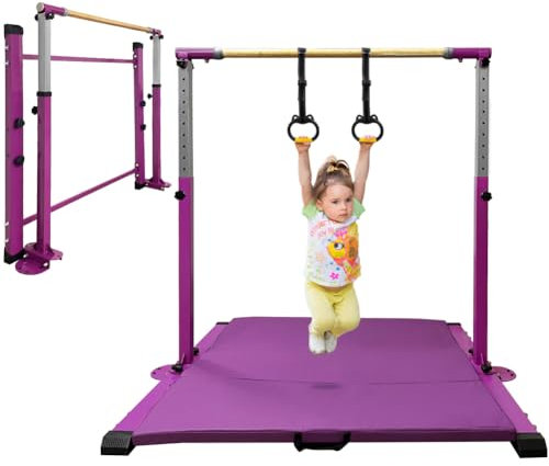 JC-ATHLETICS Gymnastic Kip Bar,Kids Girls Junior Ages 3-15,3' to 5' Adjustable Height,Home Gym Equipment,Home Training,1-4 Levels,261lbs Weight Capacity