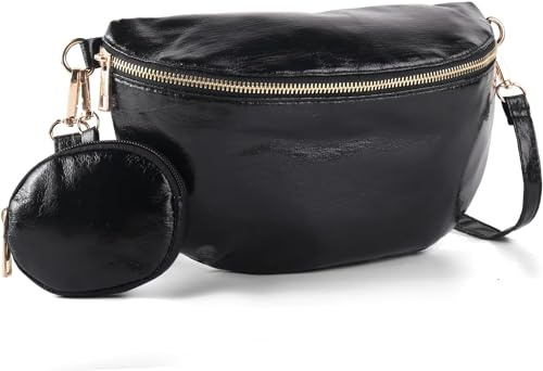 Grand sac banane, sac à bandoulière pour femme, sac banane avec sangle réglable, sac à bandoulière tendance pour course à pied, randonnée, cyclisme, noir profond, Classique