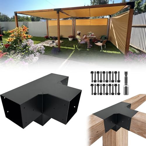 DEVALLEY 4-Wege-Pergola-Eck-Halterungs-Set, DIY-Holzbearbeitungsklammern für 15,2 x 15,2 cm (tatsächlich: 14 x 14 cm) Holz für Terrasse, Pergolas, Pavillons, Blockhütte mit Hardware – 1 Packung