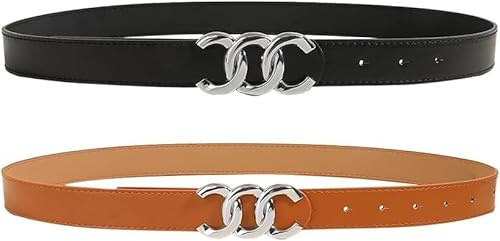 FDEETY 2 pack Damen Ledergürtel für Jeans Verstellbarer Klassisch Dekorativen Gürtel Hosen Kleider Mode Schnalle