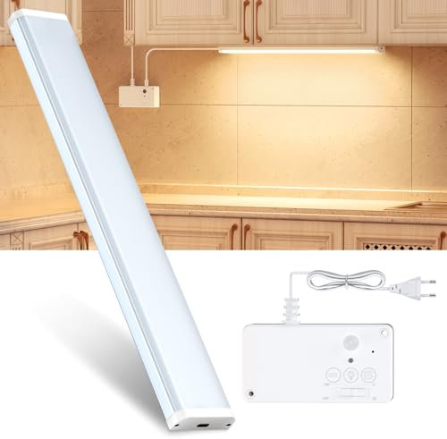 EppieBasic Unterbauleuchte Küche Led Dimmbar,500LM 42cm Hell Unterbau Küchenlicht 3000-6000K, 12W Led Küchenbeleuchtung Mit Energie Sparen Stecker Schaltkasten,Bewegungs & Licht Sensor 3/10Min-Timer