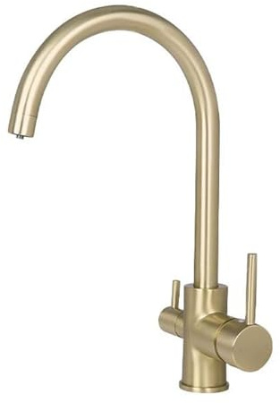 Kitchen Sink Tap 3 Way Kitchen Taps Double Handle Swivel Stainless Steel Kitchen Sink Mixer Tap 3 Way-Brushed Gold