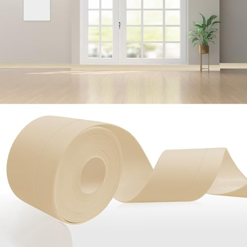 DIKARIYA Plinthe Souple Autoadhésive, 60x20mm 6m Beige Plinthe PVC Adhesive Cuisine, Plinthe PVC Souple Convient pour Cuisine et Salle de Bain, Flexible Ruban Autocollante d'étanchéité en PVC