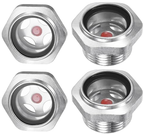 M METERXITY 4-Pack Air Compressor Oil Sight Glass, 1 NPT Toughened Glass No Leak Hex Oil Liquid Level Gauge Fittings W O-Ring for Air Compressor/Pump/Tank Sight Plug Window