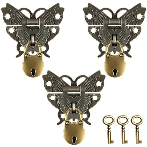 3er Set Vintage Vorhängeschloss – Koffer Verschluss mit Antik-Optik für Holzkisten, Schmuckbox & Reisegepäck – Robustes Kistenverschluss Schlossriegel
